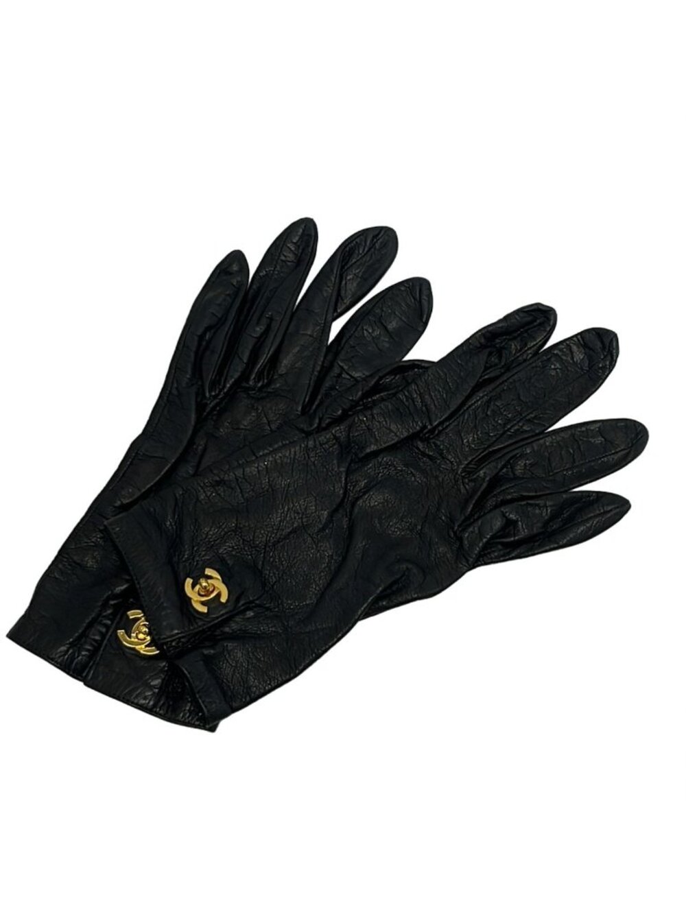 Chanel Gloves Black CC Logo Turnlock Star Mark Leather